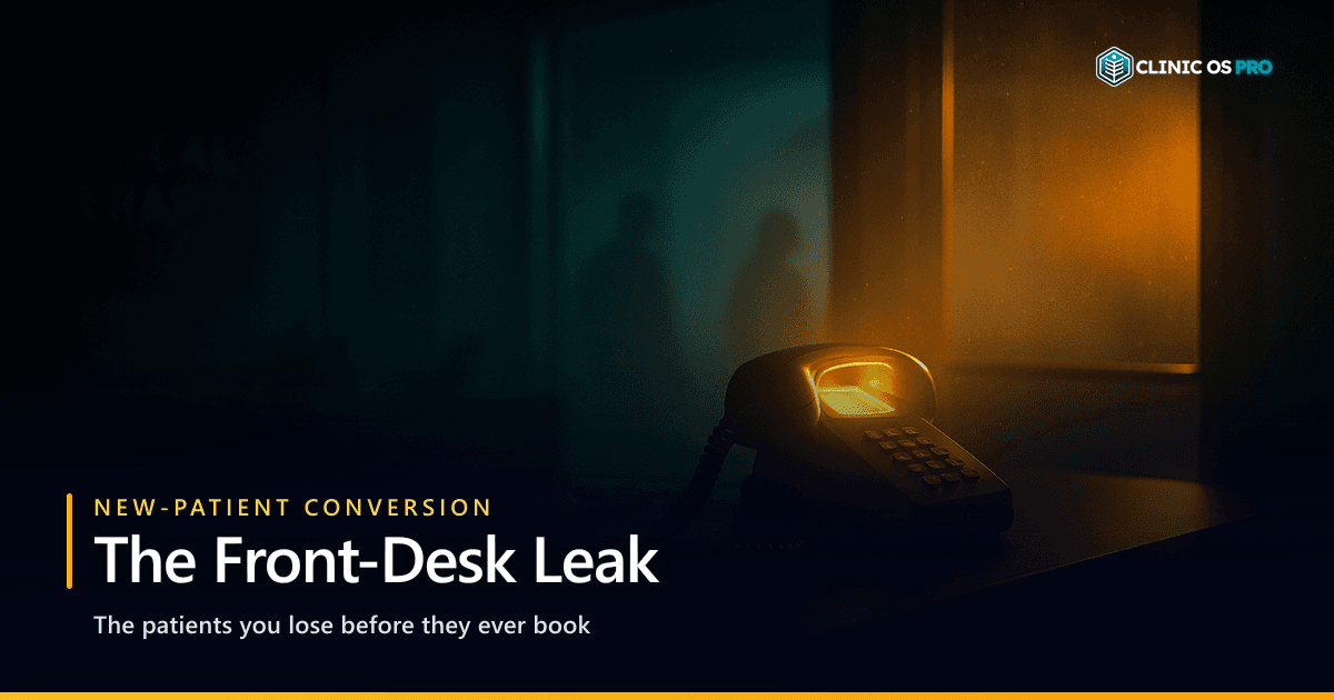 Featured image for: The Front-Desk Leak: Why PT Clinics Lose New Patients – PT practice growth and patient retention by Clinic OS Pro